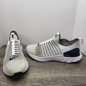 Nike Phantom Run 2 Shoes Mens 12.5 White Black Slip On Knit Running Sneakers